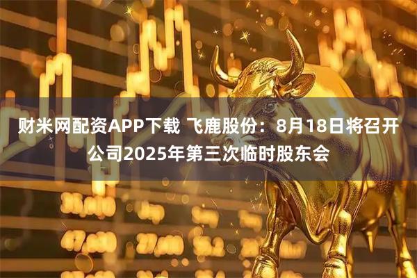 财米网配资APP下载 飞鹿股份：8月18日将召开公司2025年第三次临时股东会